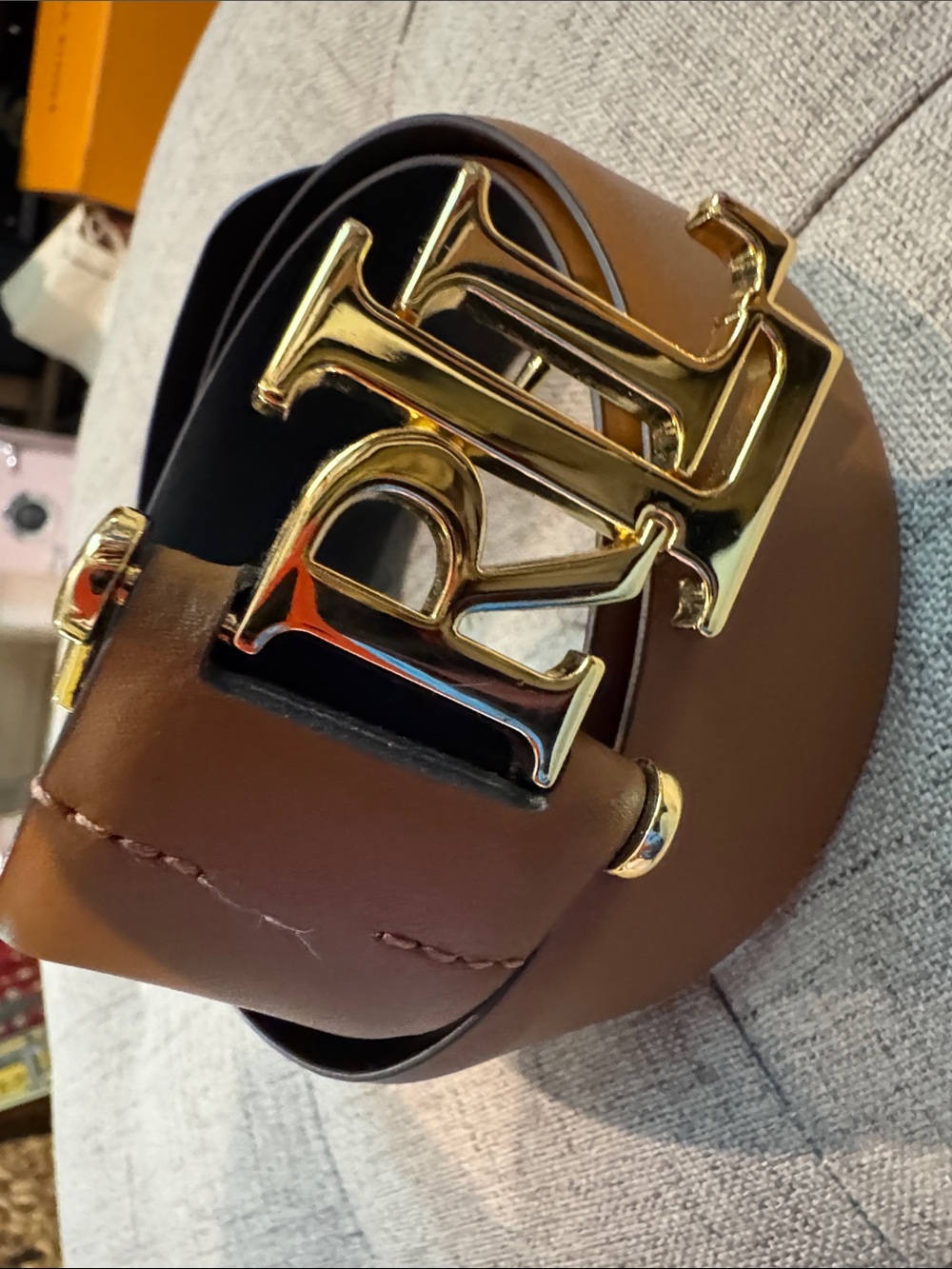 Ralph Lauren Luxury Brown Leather Belt with Gold Logo Buckle
